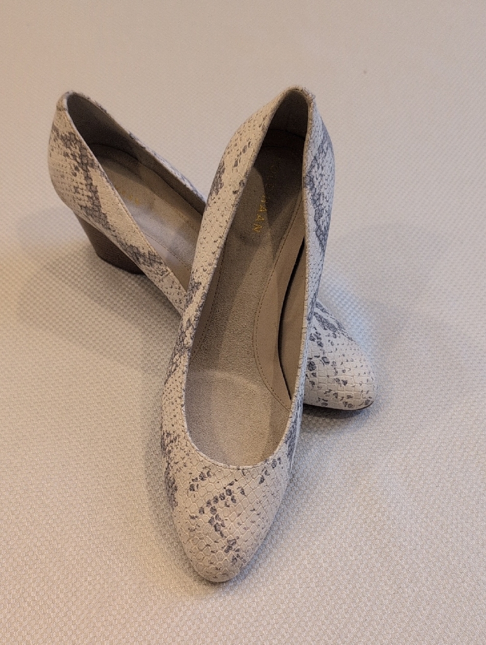 Cole Haan Cream Snake-Print Leather With Wedge Heel